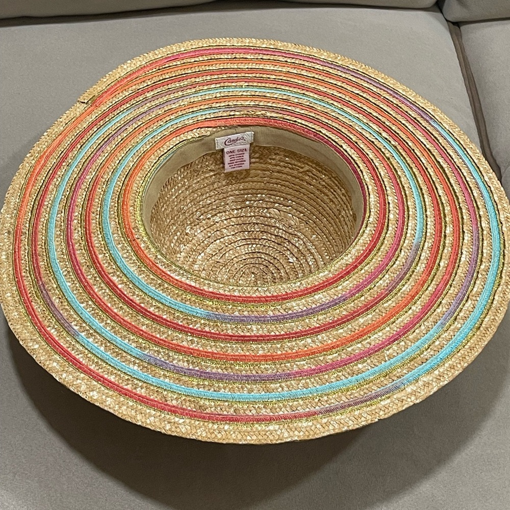 Candies Wide Brim Floppy Straw Hat Tan Multicolor One Size Packable Lightweight - Picture 9 of 10